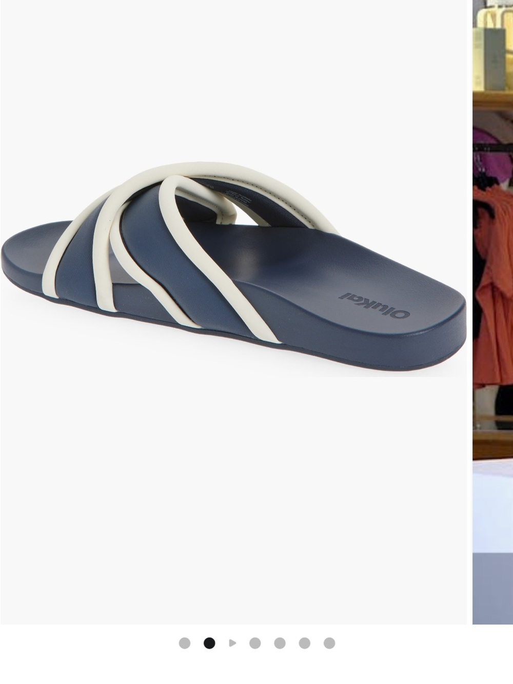 OluKai Ani Navy and white crisscross sandal - Picture 3 of 7